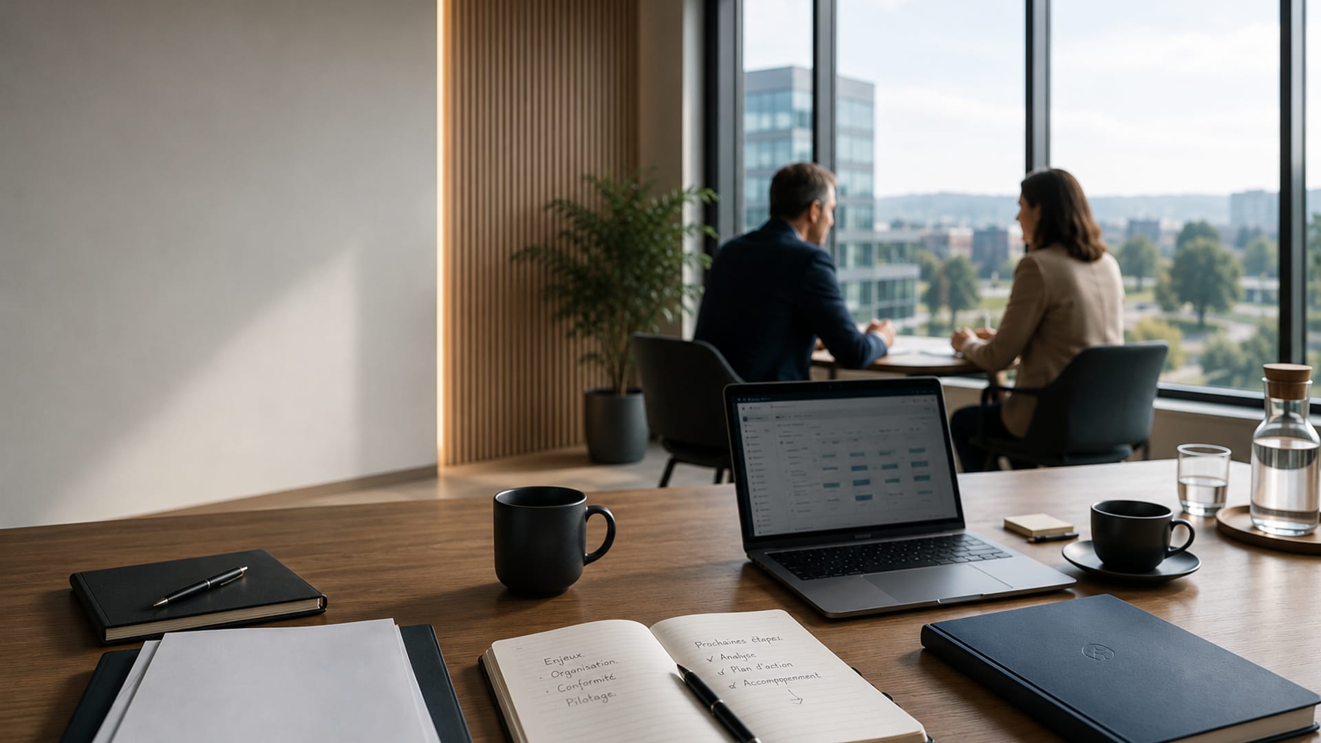 Espace de travail clair pour préparer un échange avec GEDEAS sur les sujets RH et conformité